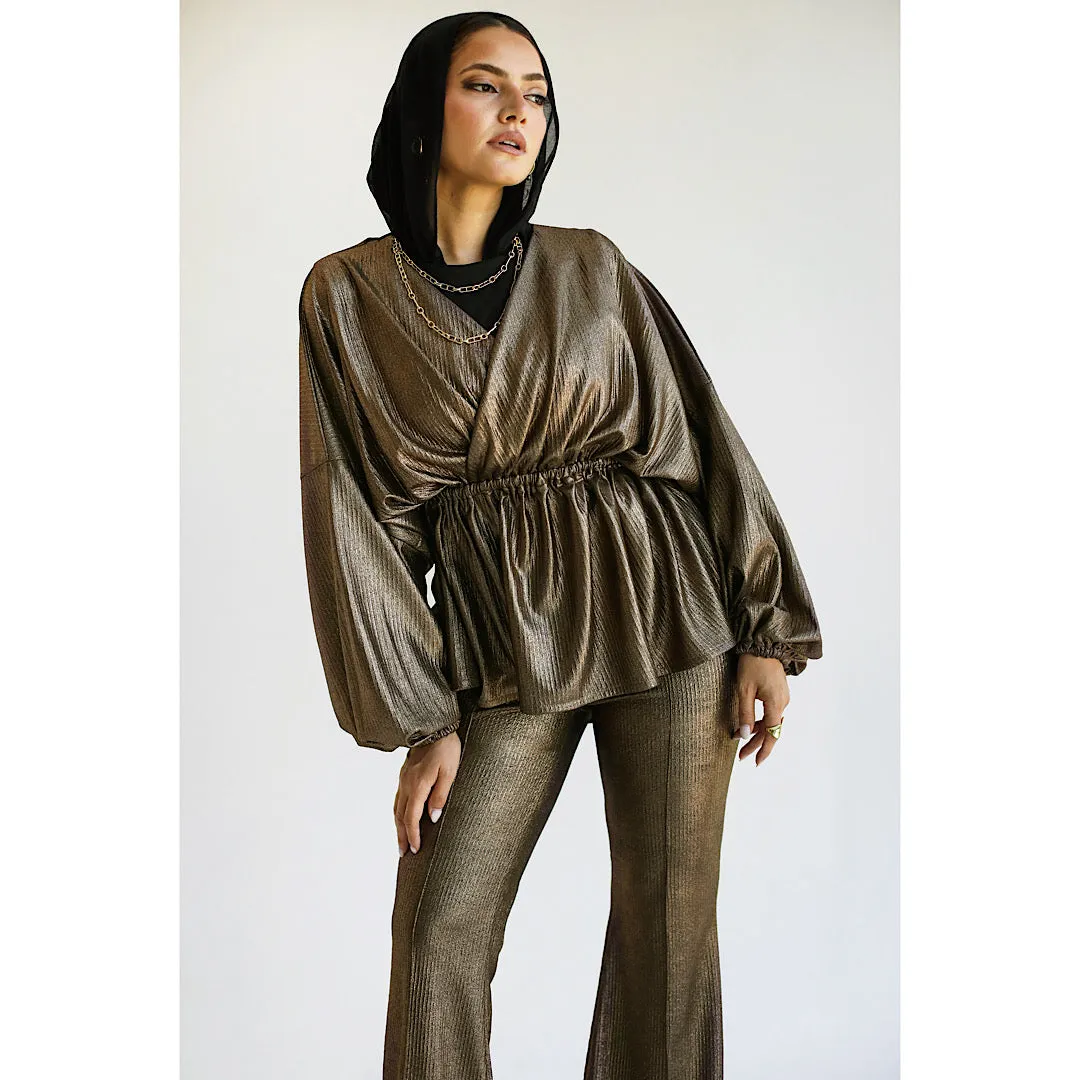 Pleated metallic co-ord set