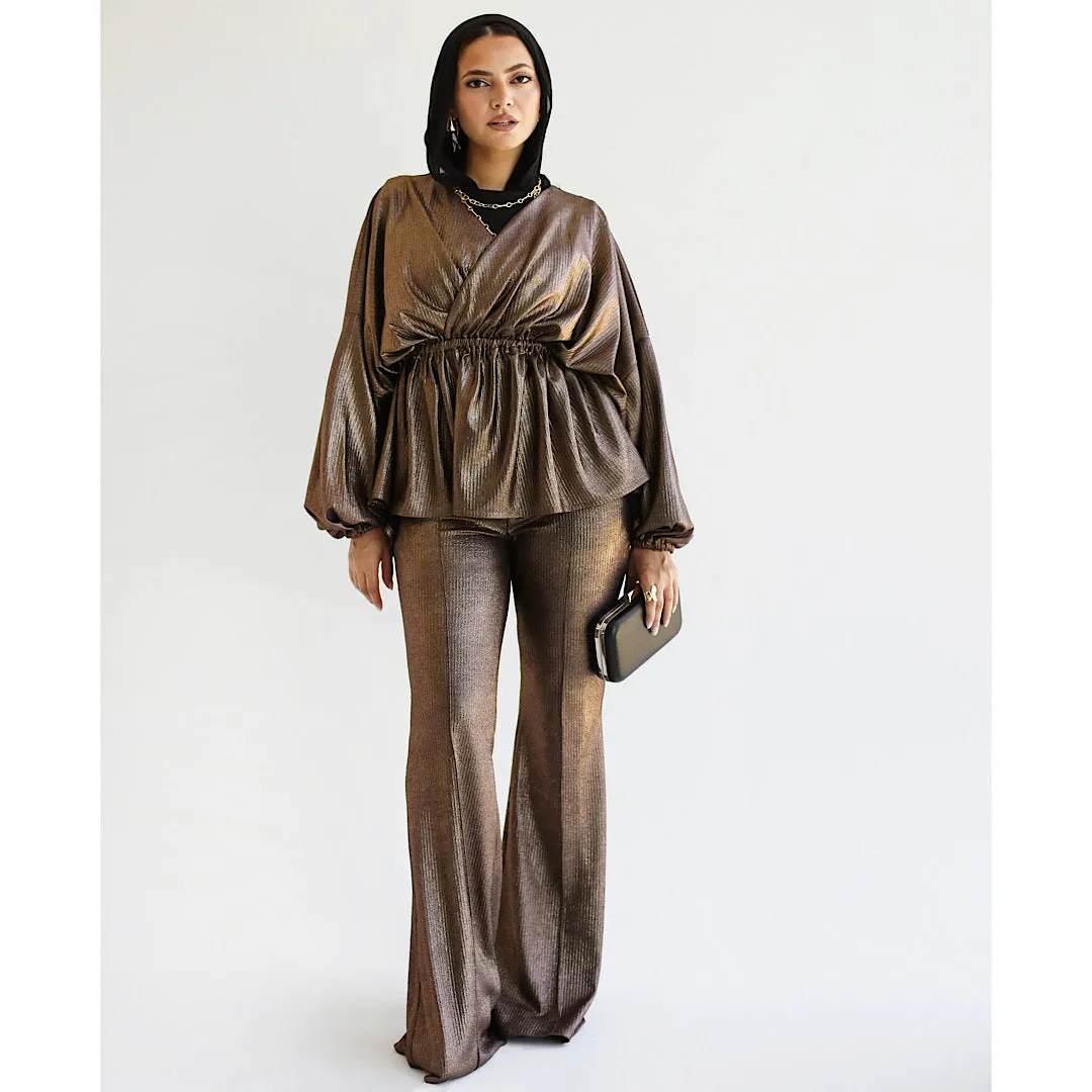 Pleated metallic co-ord set