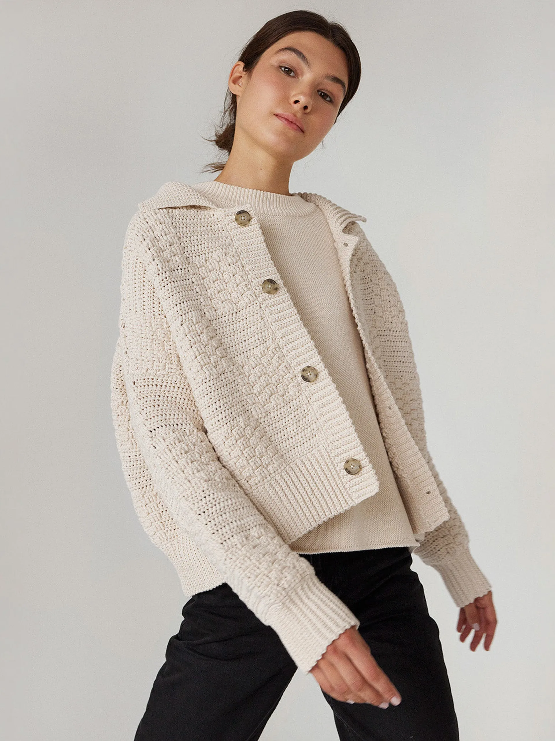 Prietema oat milk crochet cotton jacket