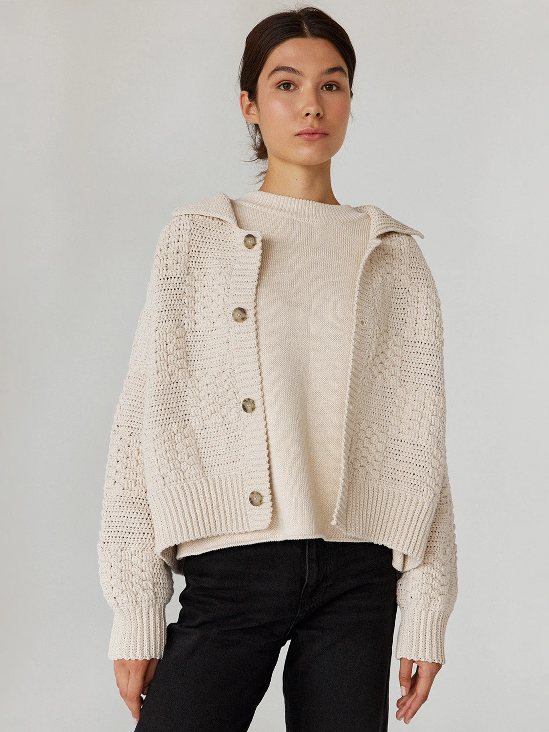 Prietema oat milk crochet cotton jacket