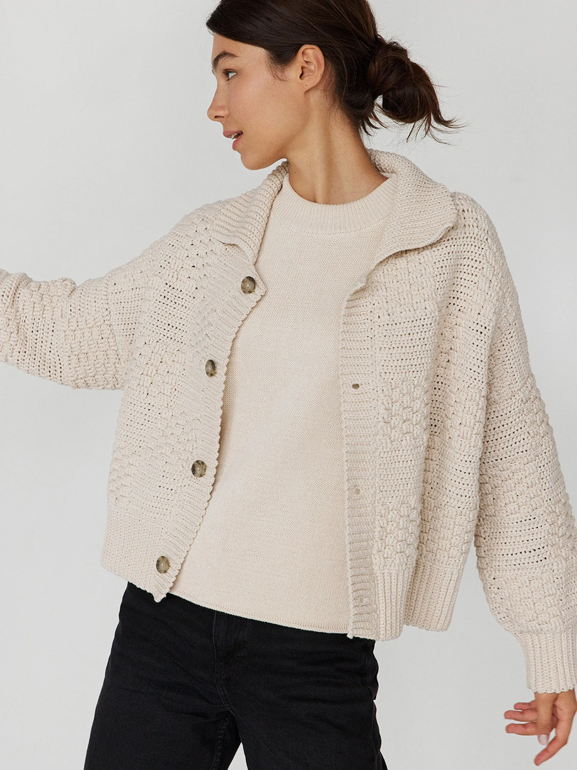 Prietema oat milk crochet cotton jacket