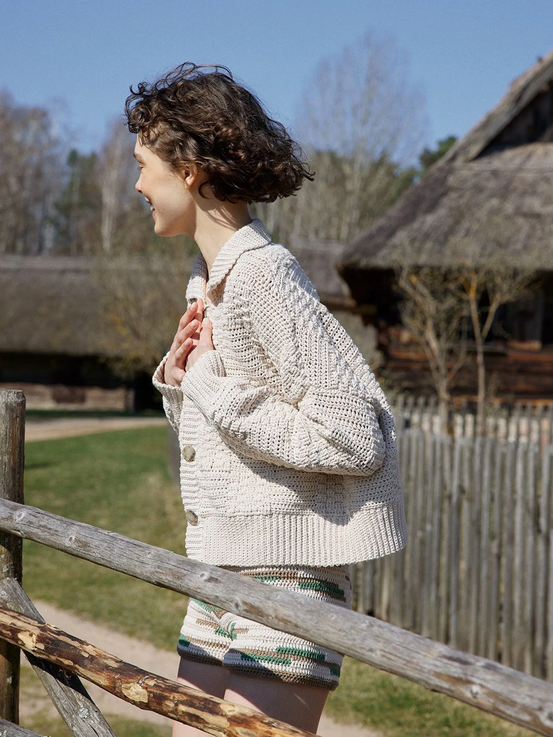 Prietema oat milk crochet cotton jacket