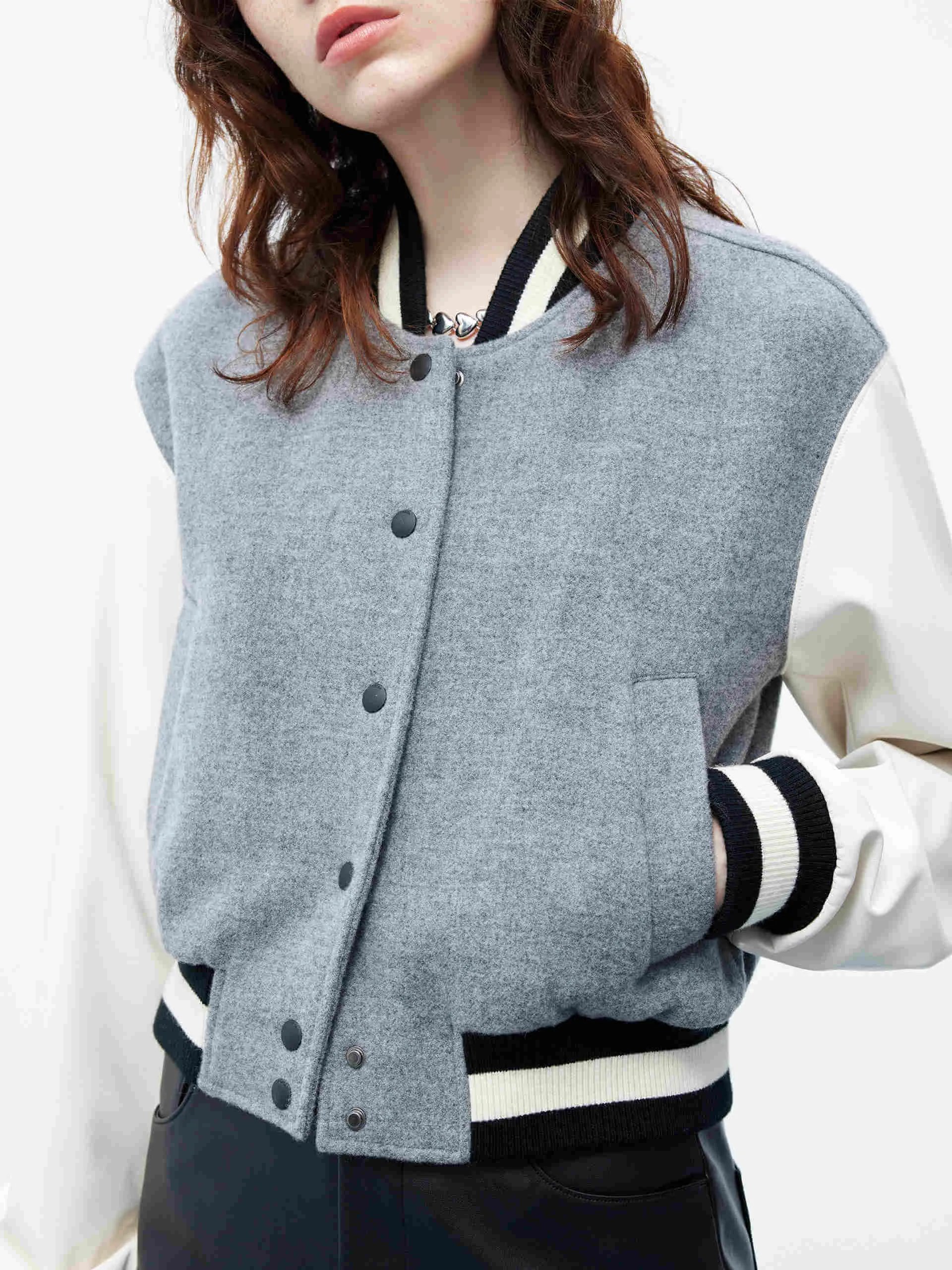 PU Sleeves Bomber Jacket