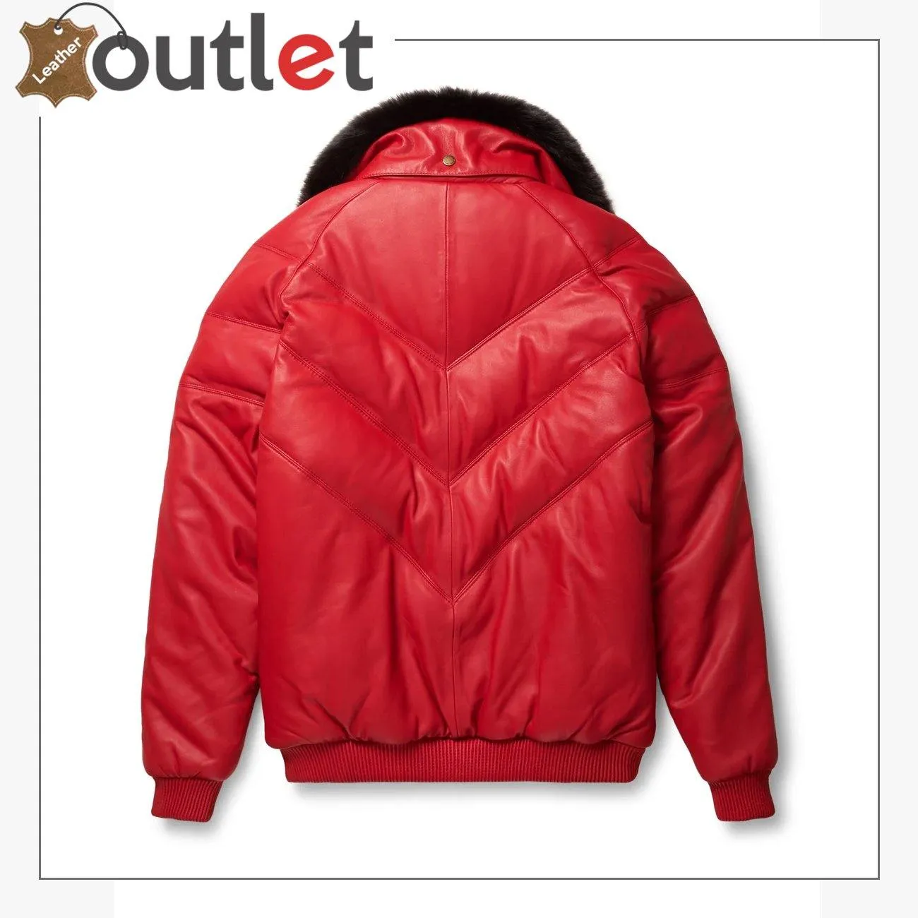 Red Real Qualilty Shearling Mens V Bomber Leather Jacket