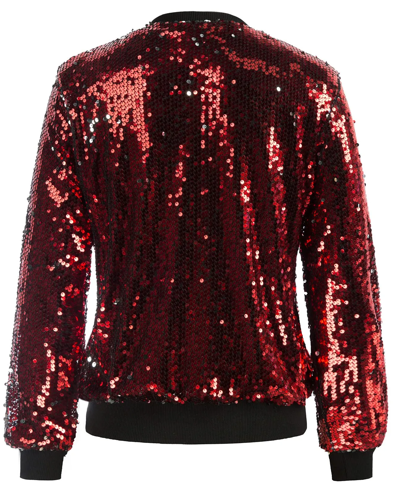 Red Sequin Embellished Bomber Long Sleeve Jacket