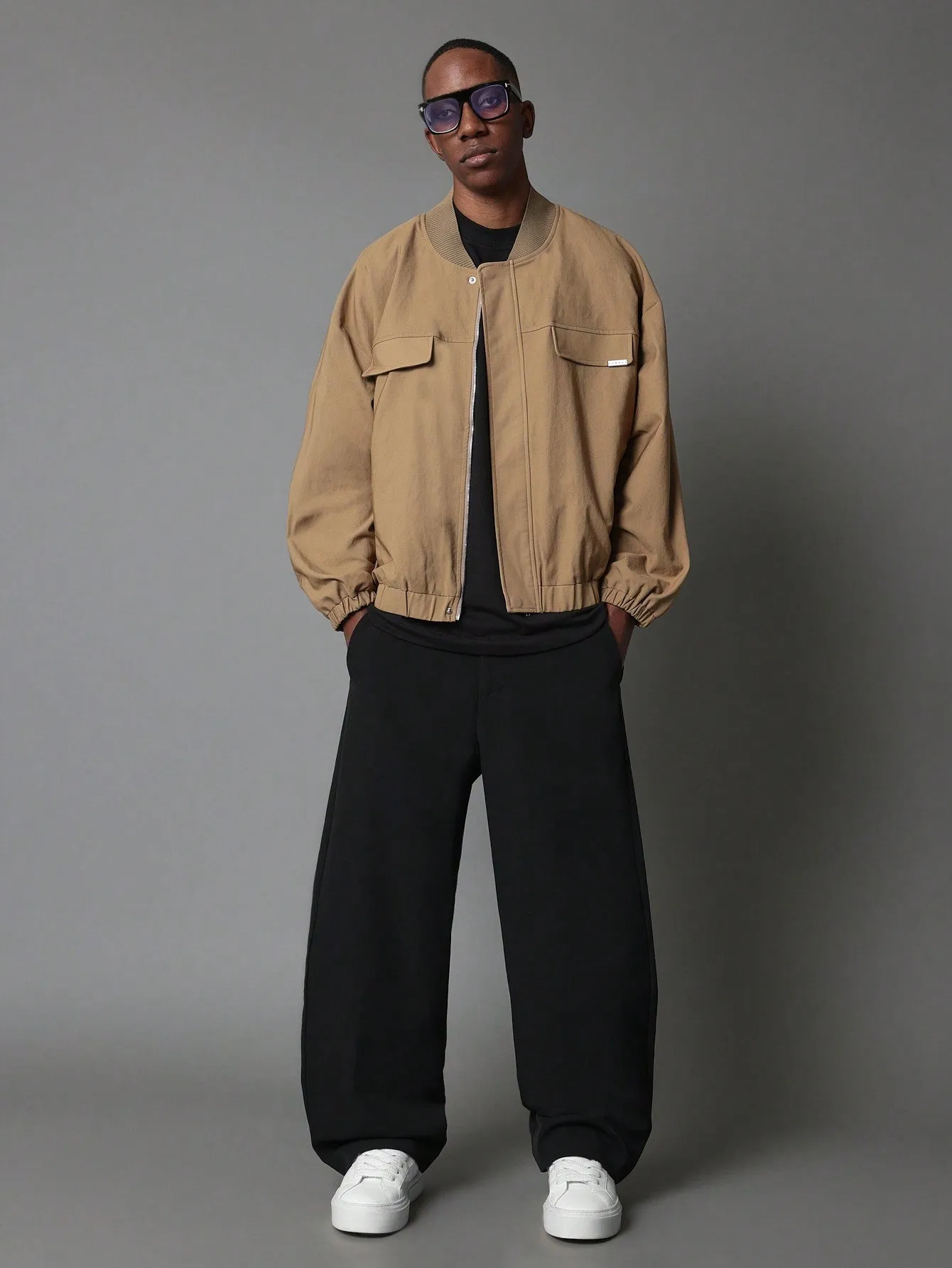 Regular Fit Canvas Bomber Jacket