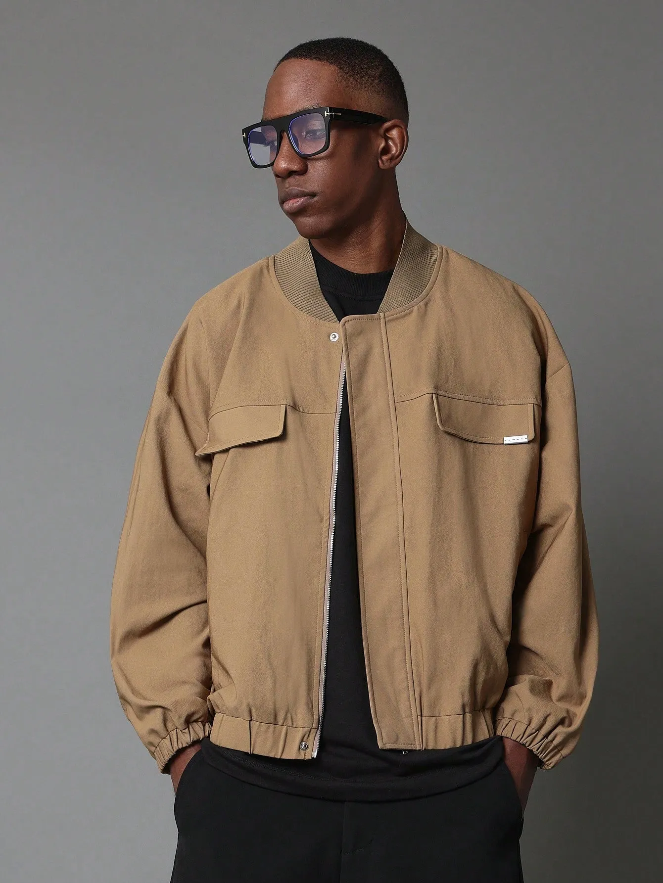 Regular Fit Canvas Bomber Jacket