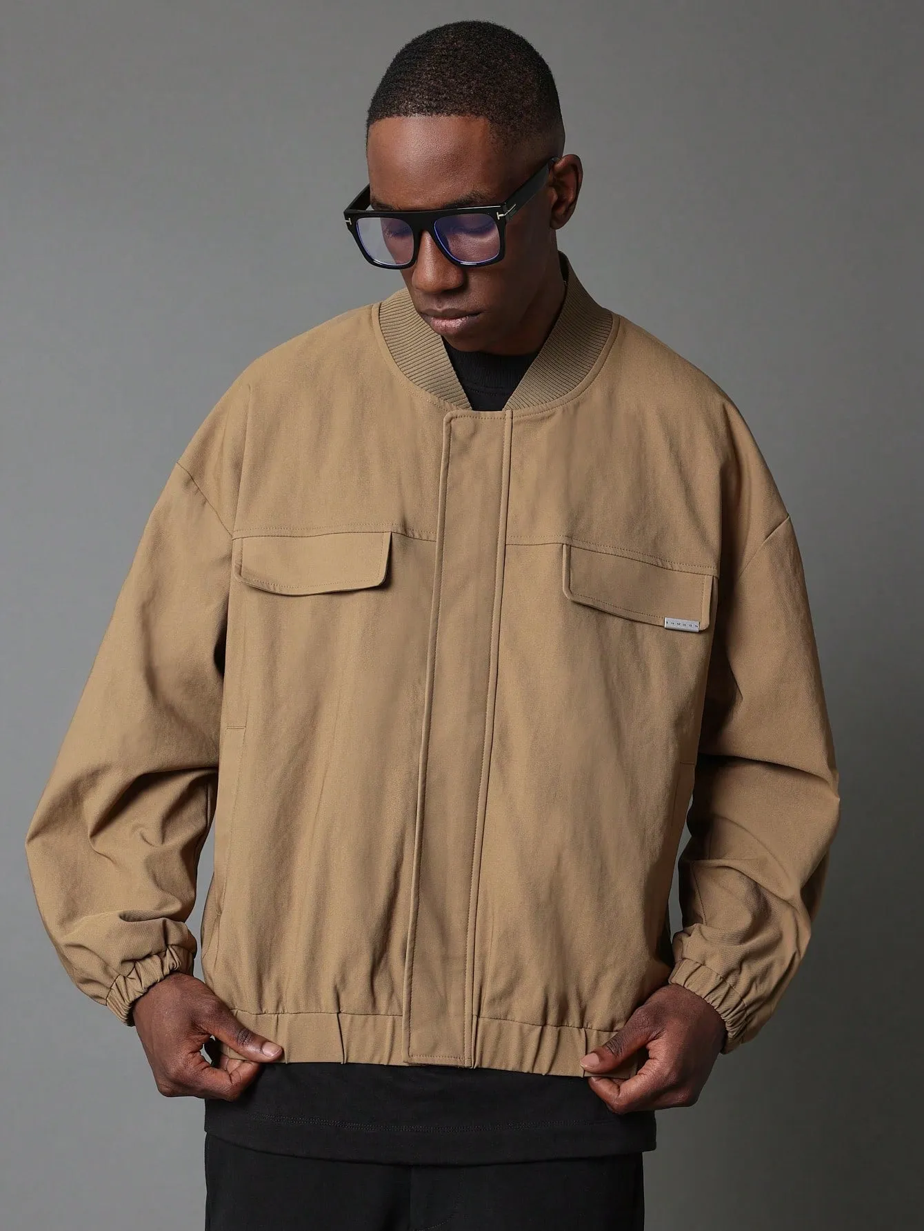 Regular Fit Canvas Bomber Jacket