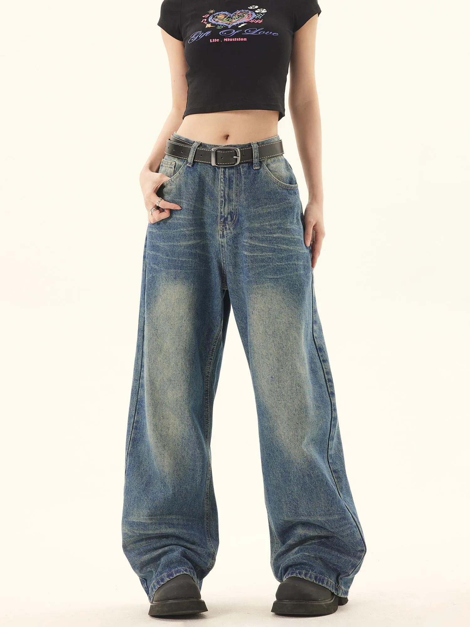 Retro Wash Wide Denim Jeans