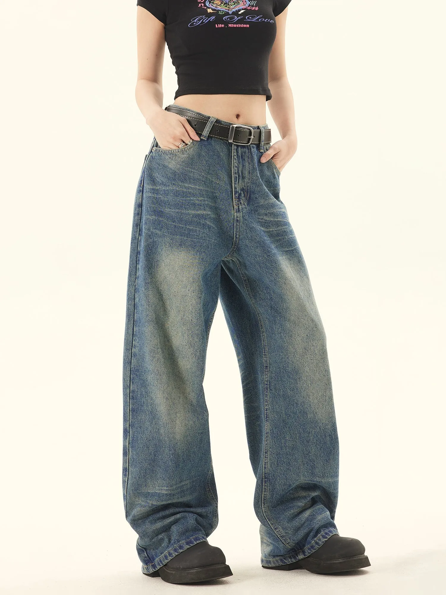 Retro Wash Wide Denim Jeans