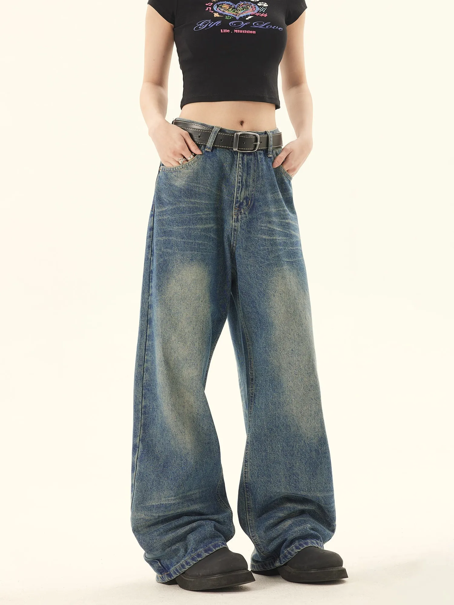 Retro Wash Wide Denim Jeans