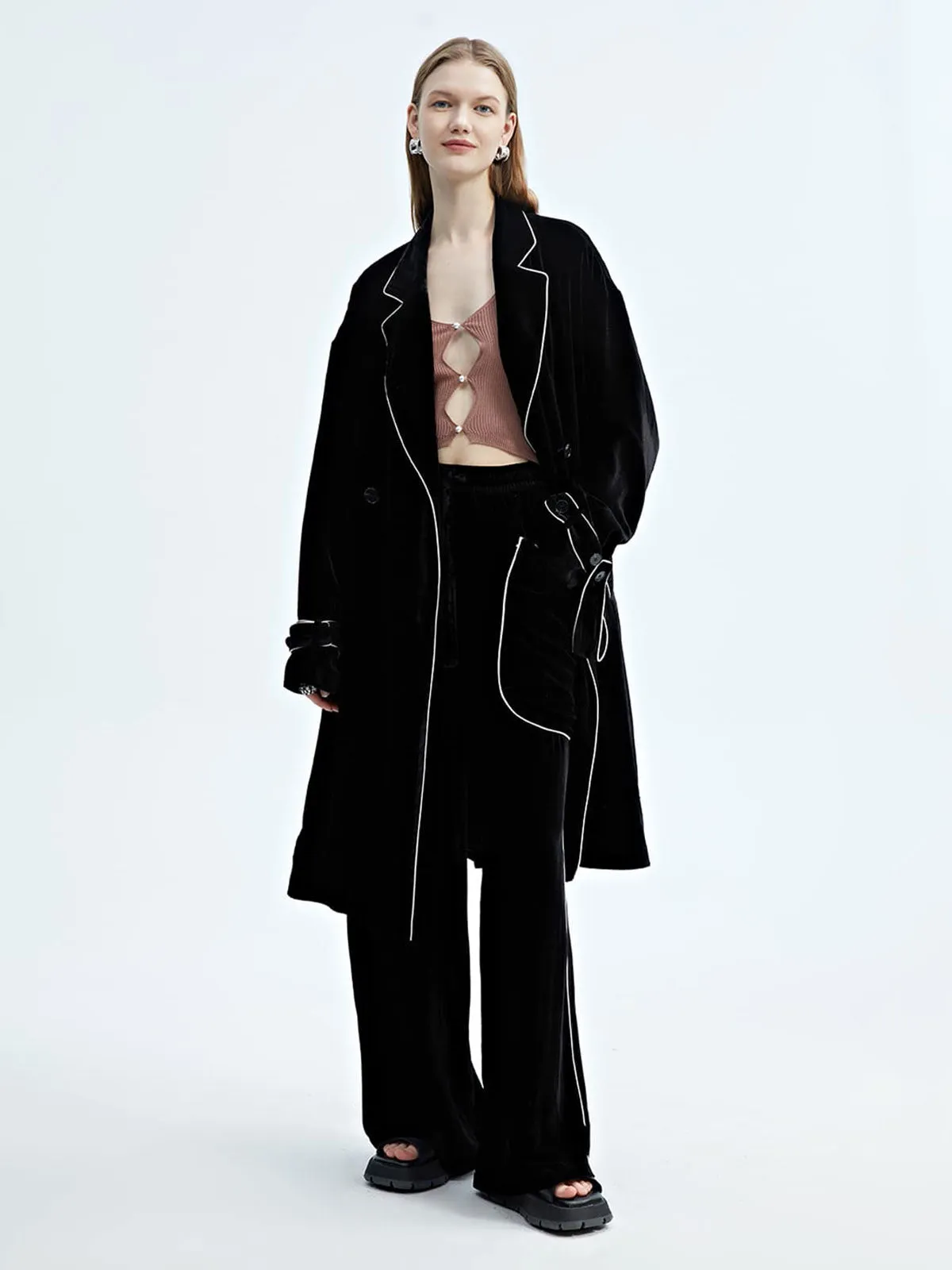 SILKINC Silk-Velvet Long Jacket