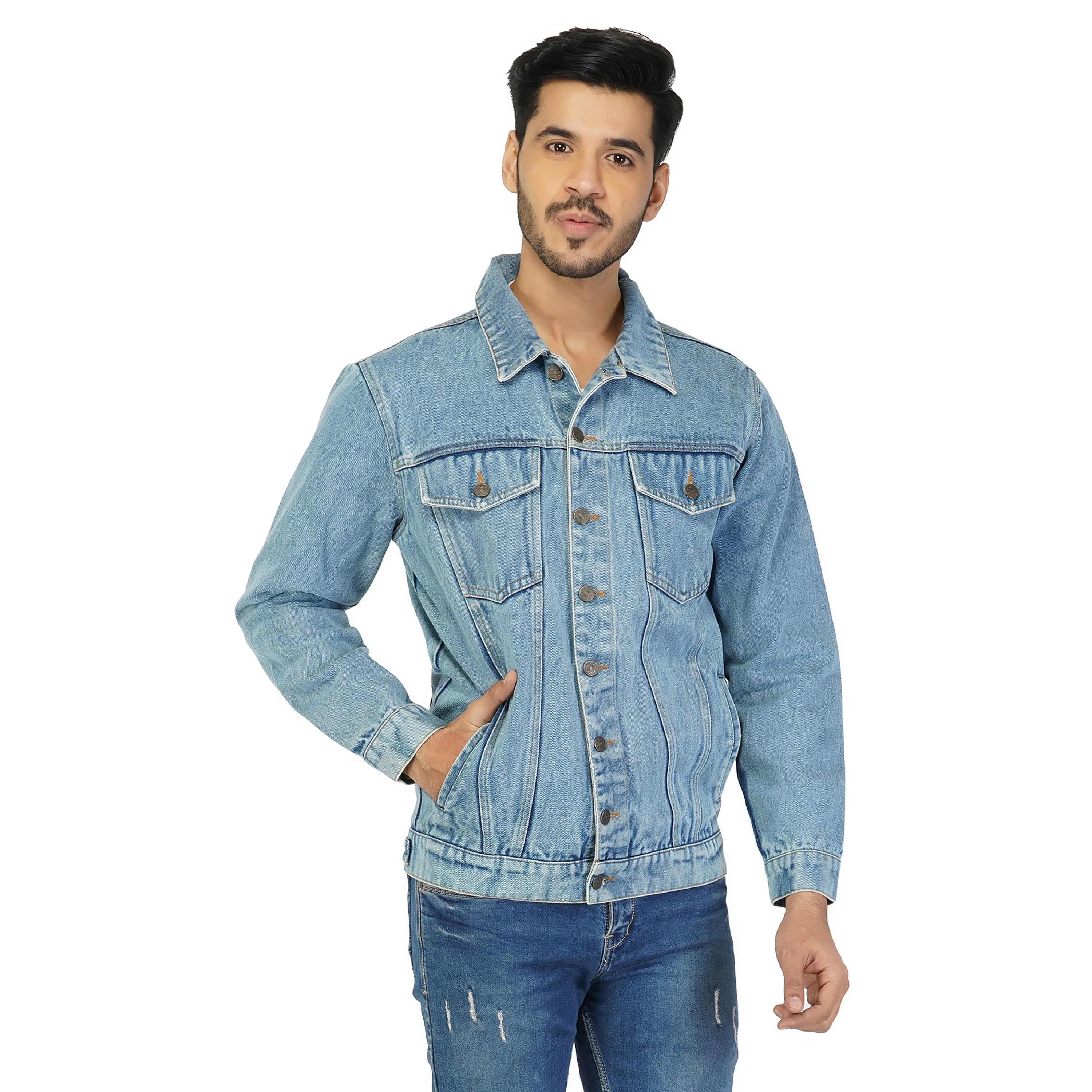 SLAY. Men's Acid Wash Vintage Denim Biker Jacket