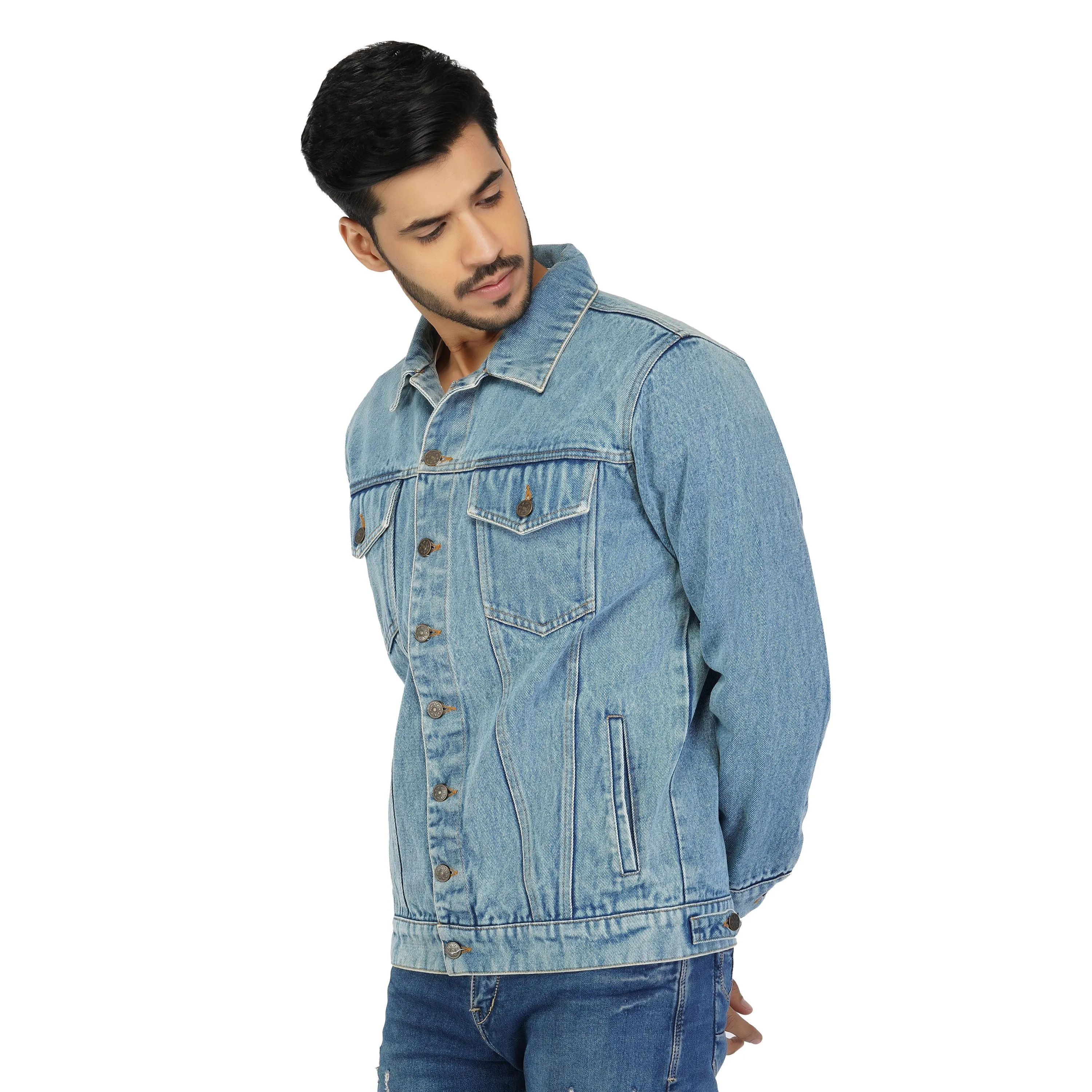 SLAY. Men's Acid Wash Vintage Denim Biker Jacket