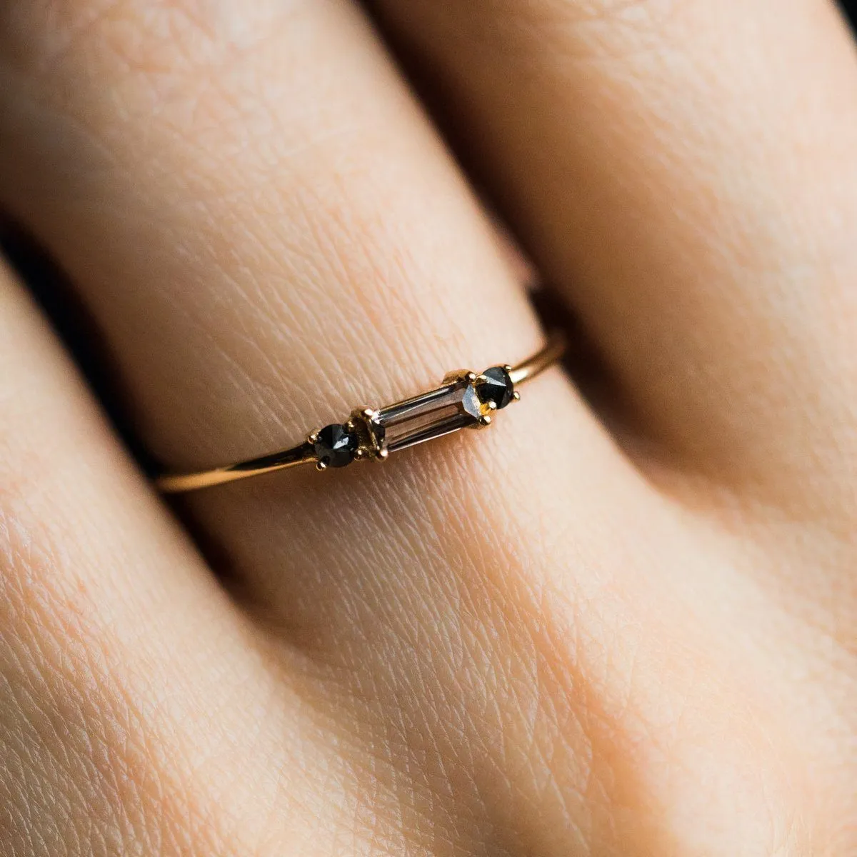 Smokey Quartz & Black Diamond Baguette Crush Ring