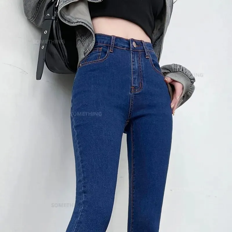 Stretch Denim Skinny Jeans for Women Hip Lift Casual Slim Fit Trousers in Black Gray Blue