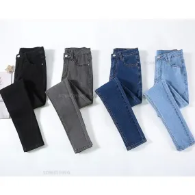 Stretch Denim Skinny Jeans for Women Hip Lift Casual Slim Fit Trousers in Black Gray Blue