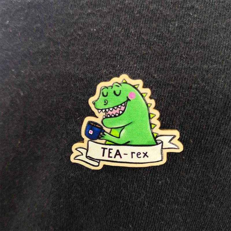 Tea-Rex Wooden Pin Badge | ROHNOH