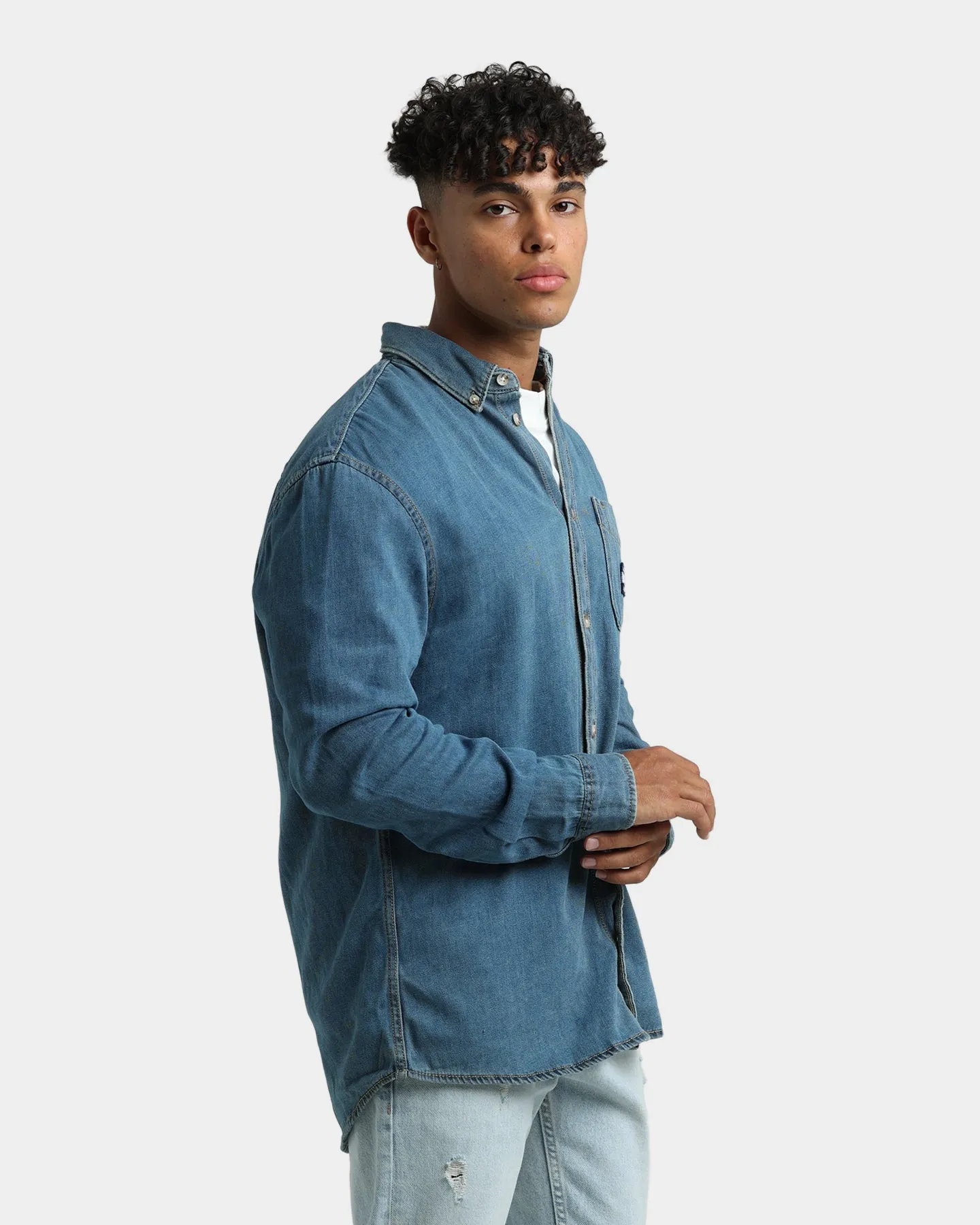 Tommy Jeans Badge Denim Shirt Mid Indigo