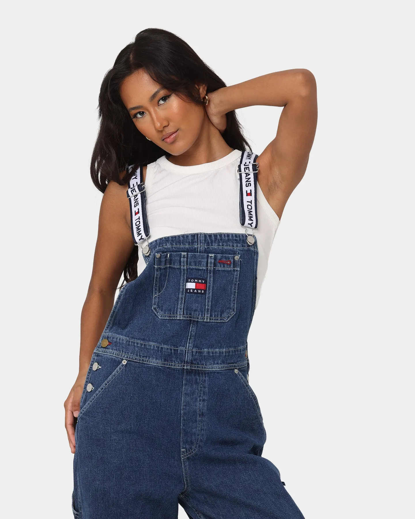 Tommy Jeans Women's Logo Strap Denim Dungaree Denim Dark