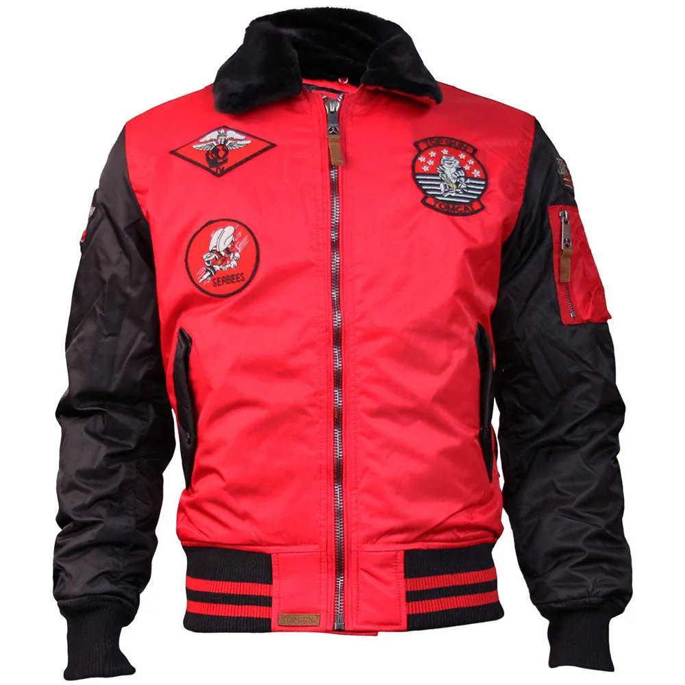 Top Gun MA 1 Color Block Bomber Jacket with Fur and Patches