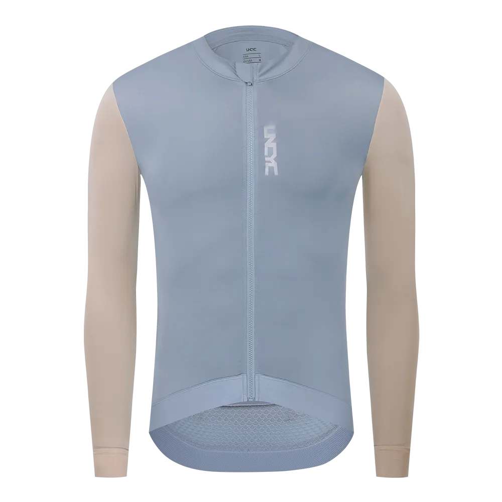 UNCYC Spring Summer Men's Long Sleeve Pro Team Cycling Jersey Road Bike Shirt Full Sleeve Jersey MTB Breathable Bicycle Clothing Graybeige