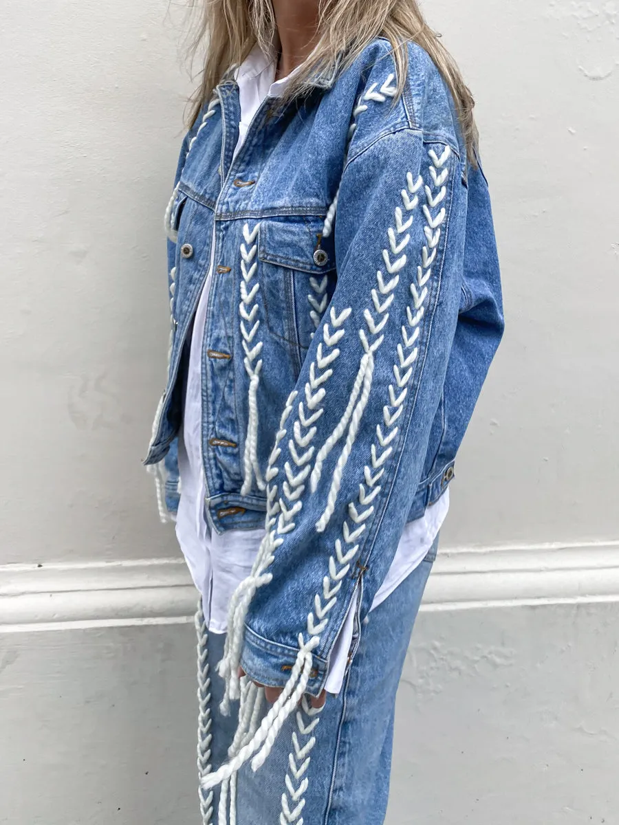 Upcycled Denim Thread Jacket, Blue Denim, by Fanfare