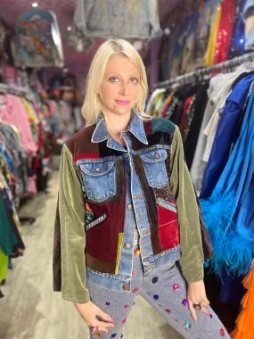 Vintage 90s Velvety Patches Jean Jacket