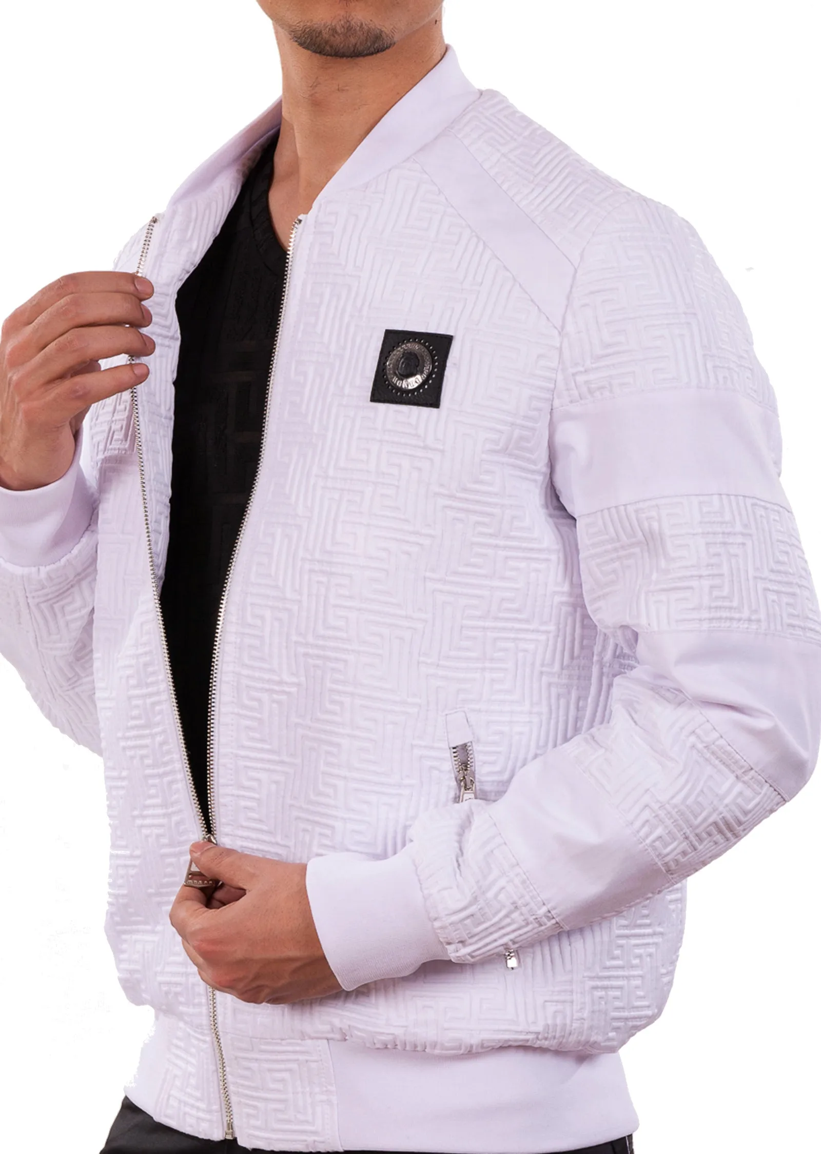 White Meander Bomber Jacquard Jacket