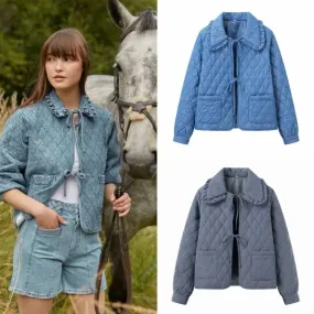 Women's Lapel Tied Denim Jacket