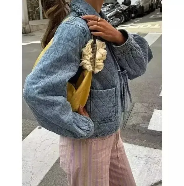 Women's Lapel Tied Denim Jacket