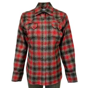 Women's Plush Red & Grey Plaid Flannel Western Shirt