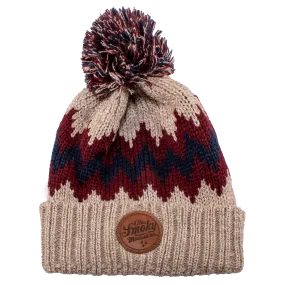 ZIGZAG BEANIE W/ POM - MAROON/TAN